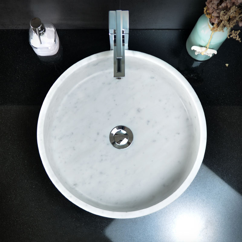 Carrera White Stone Circular Bathroom Sink 15.75"