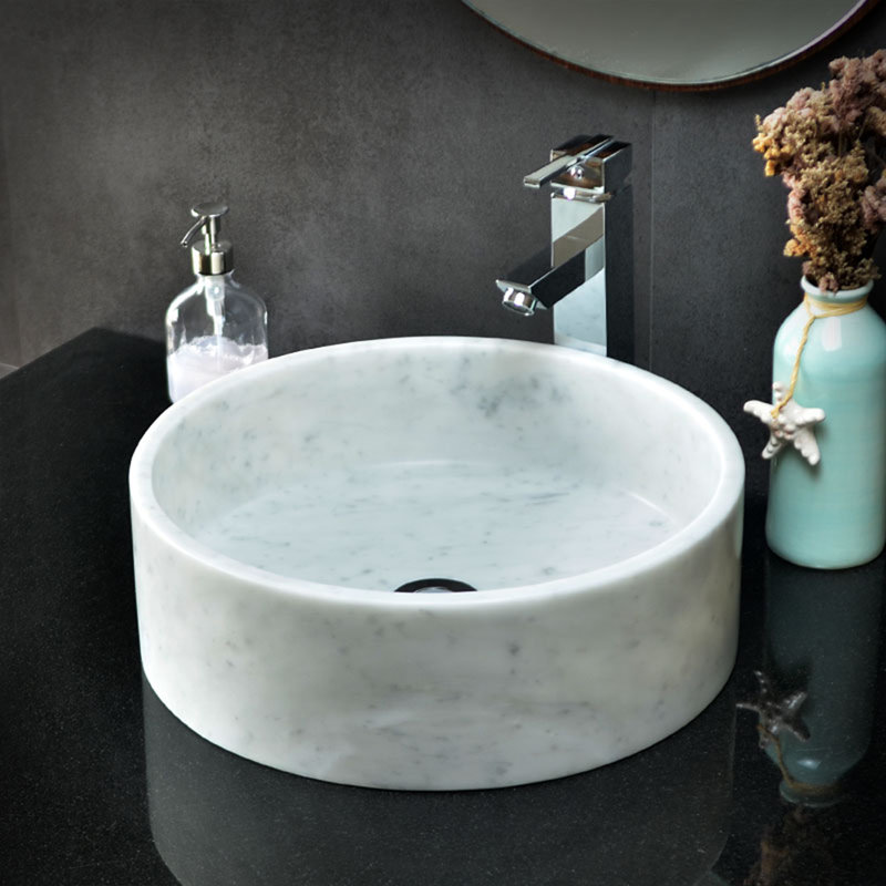 Carrera White Stone Circular Bathroom Sink 15.75"