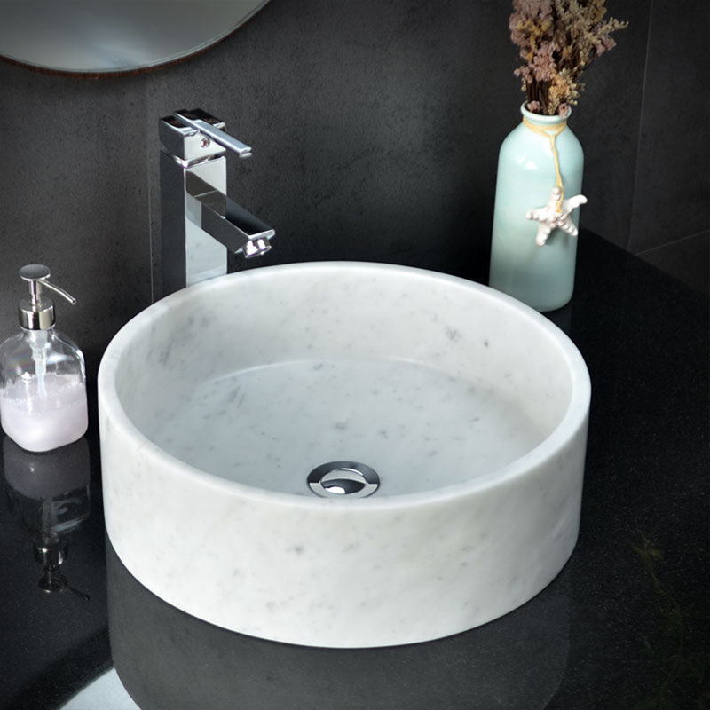 Carrera White Stone Circular Bathroom Sink 15.75"