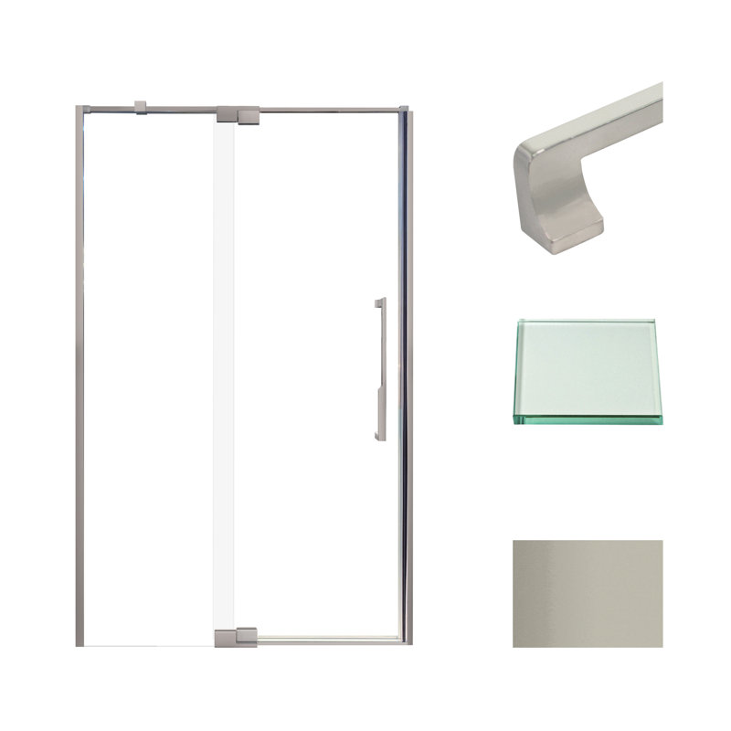 Brushed Stainless 48" x 76" Semi-Frameless Pivot Shower Door