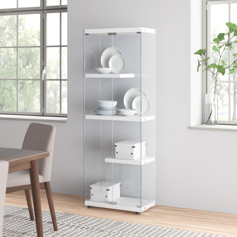 Maxwell Transitional Glam 68'' Transparent Glass Curio Cabinet