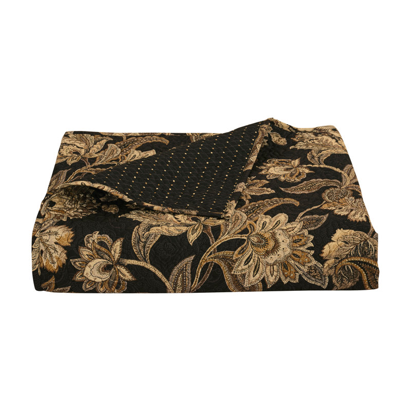 Montecito Black Jacobean Floral Full Microfiber Quilt Set