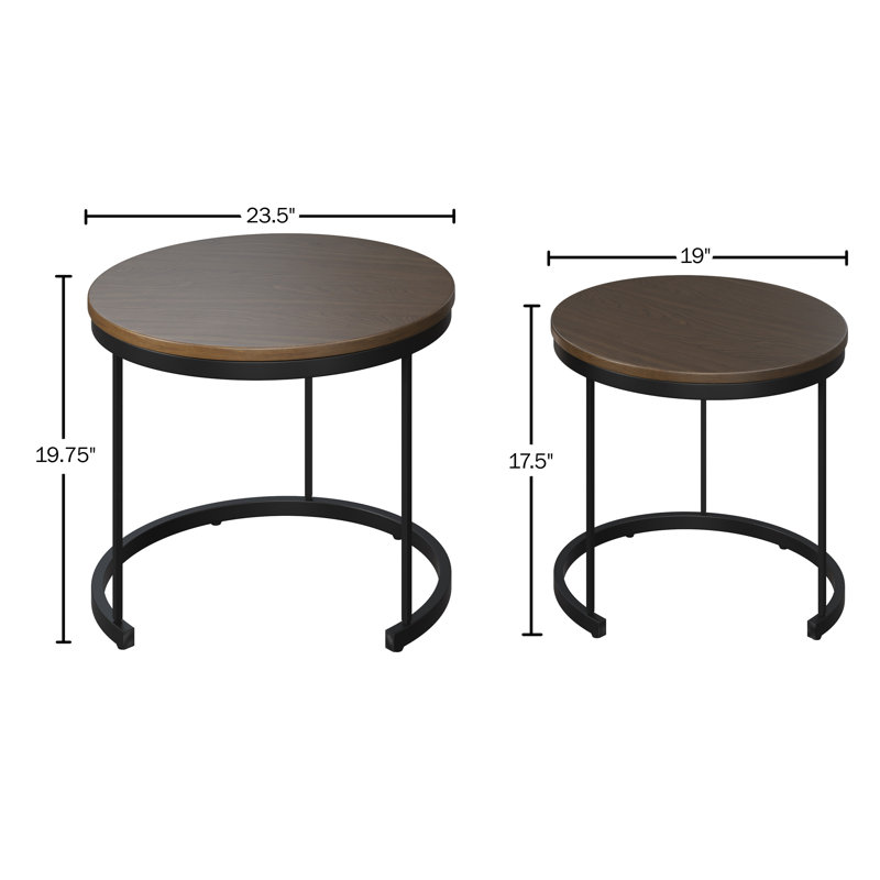Modern Round Nesting Coffee Table Set in Sleek Brown Wood & Metal