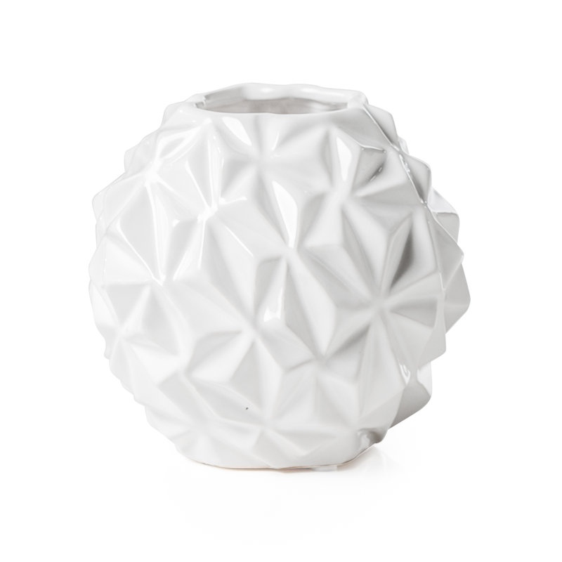 White Lacquered Ceramic Geometric Table Vase