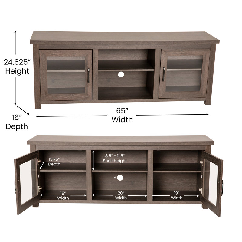 Modern Black Wash 65" Engineered Wood TV Stand with Glass Doors