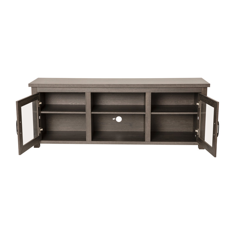 Modern Black Wash 65" Engineered Wood TV Stand with Glass Doors