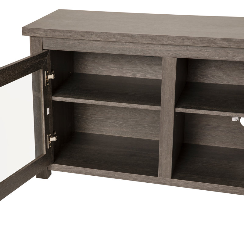 Modern Black Wash 65" Engineered Wood TV Stand with Glass Doors