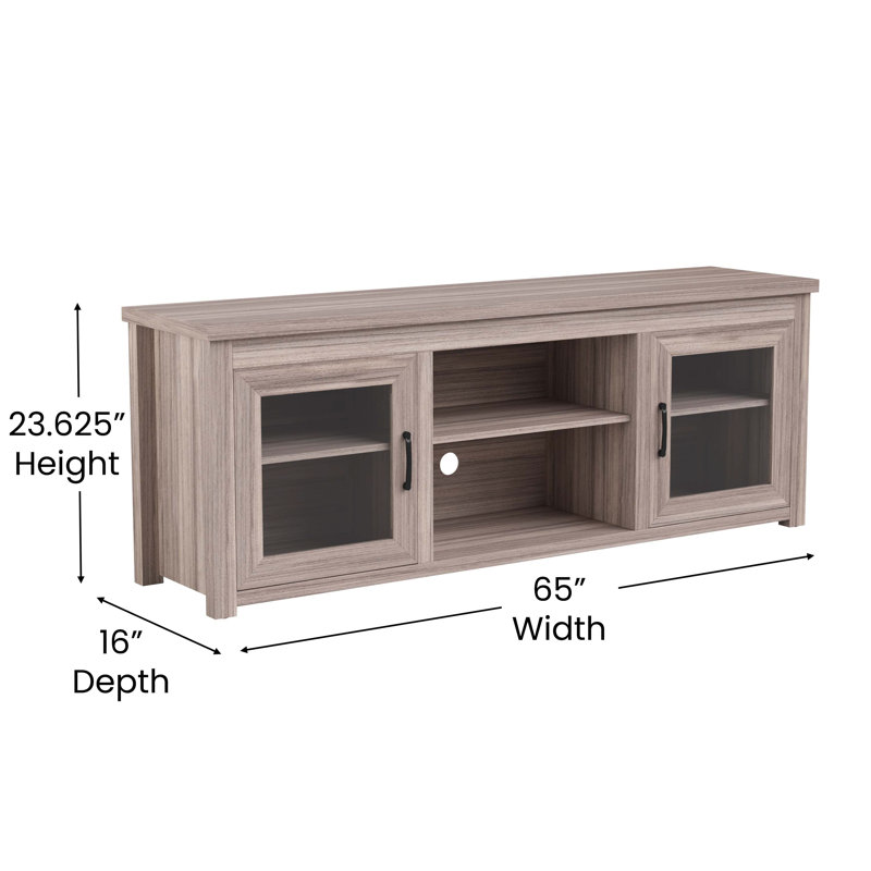 Sheffield 65" Gray Wash Oak TV Stand with Glass Doors