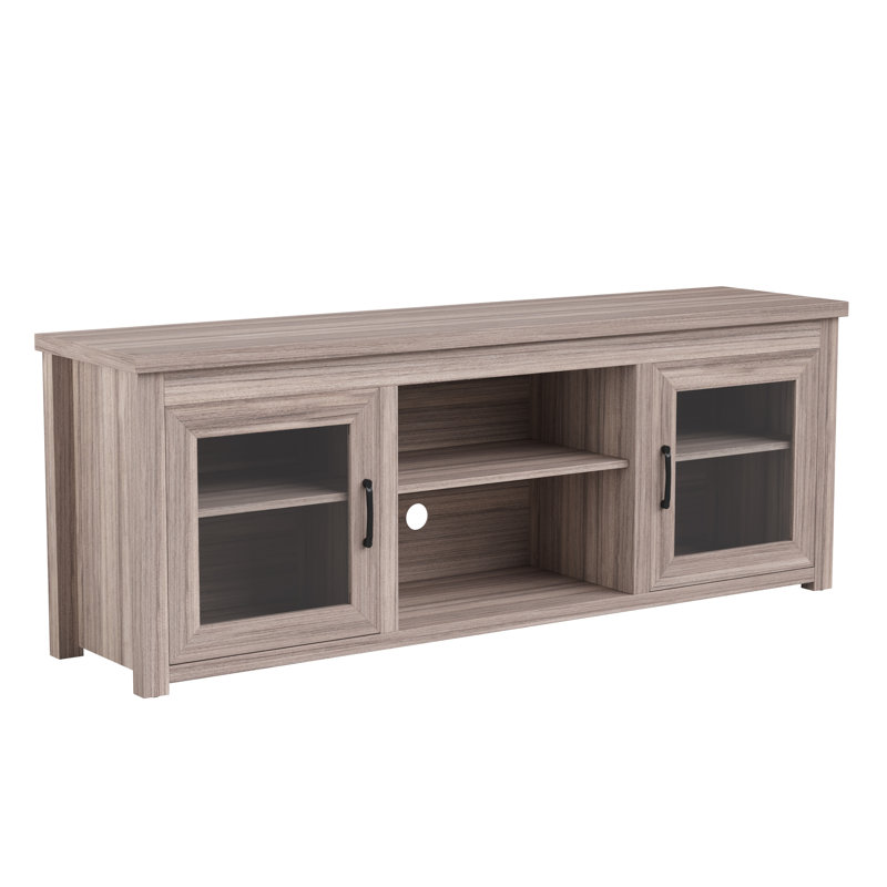 Sheffield 65" Gray Wash Oak TV Stand with Glass Doors