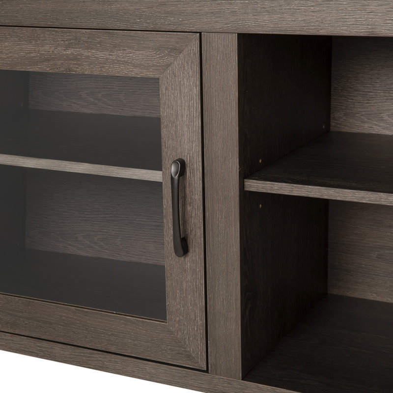 Modern Black Wash 65" Engineered Wood TV Stand with Glass Doors