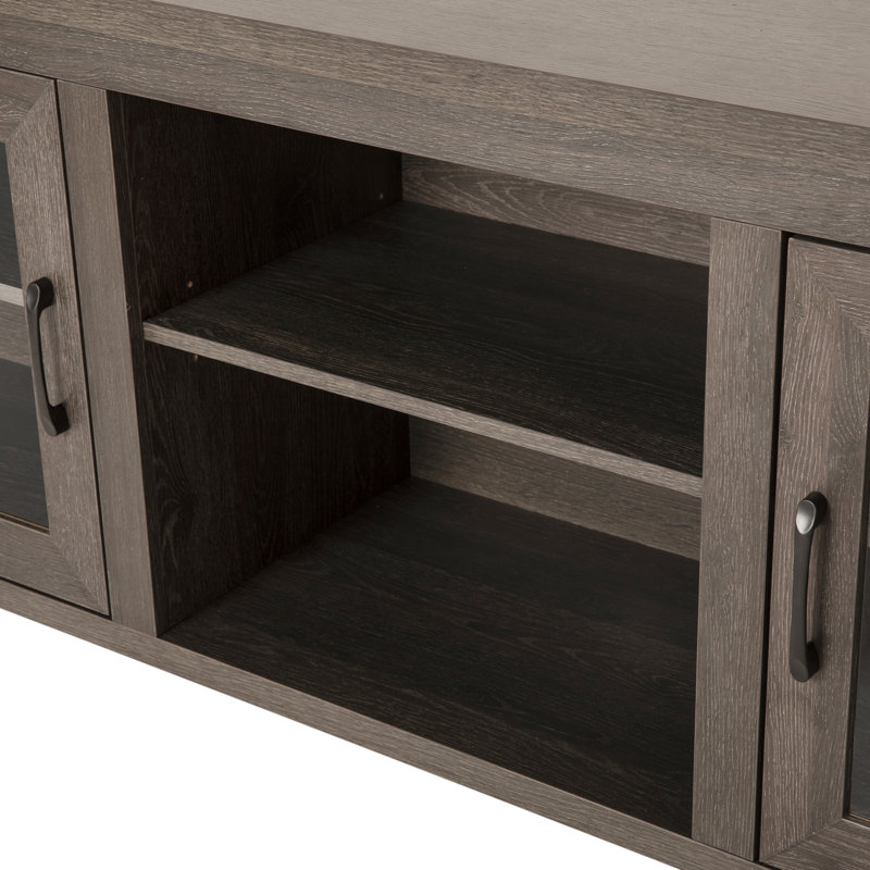 Modern Black Wash 65" Engineered Wood TV Stand with Glass Doors