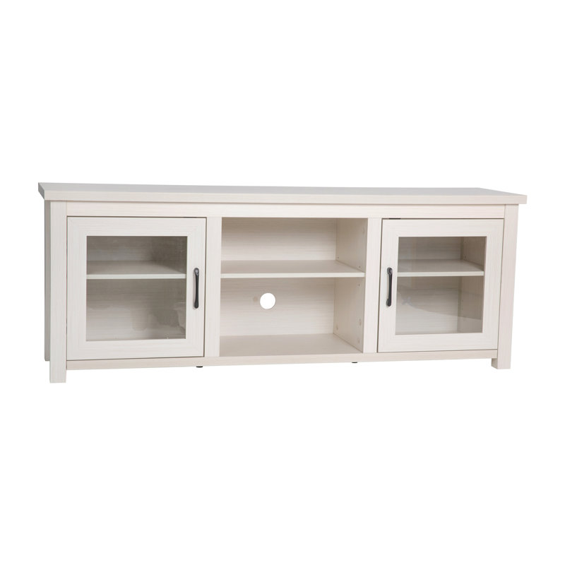 Modern White Wash 65" Engineered Wood TV Stand with Glass Doors
