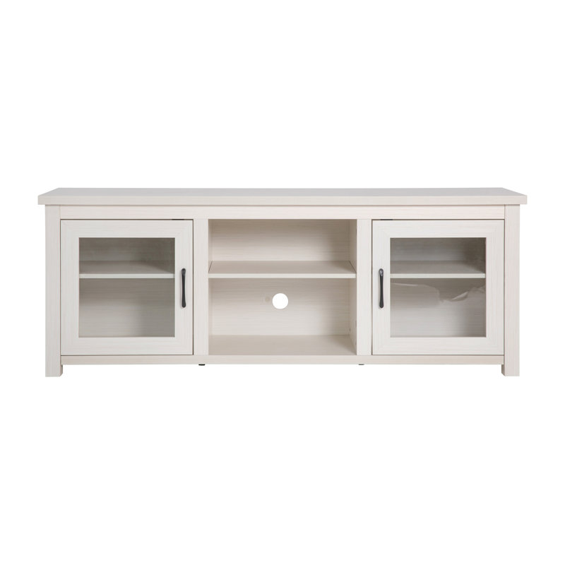 Modern White Wash 65" Engineered Wood TV Stand with Glass Doors
