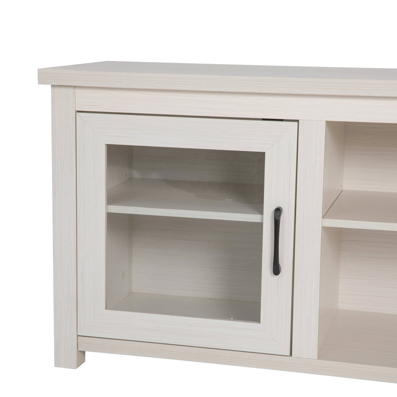 Modern White Wash 65" Engineered Wood TV Stand with Glass Doors