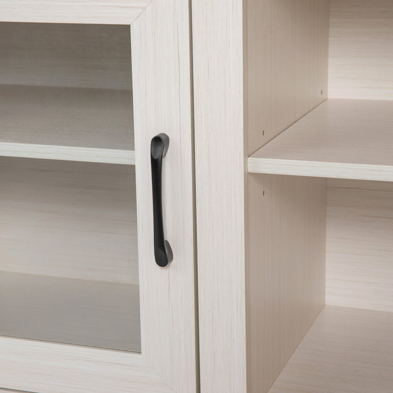 Modern White Wash 65" Engineered Wood TV Stand with Glass Doors