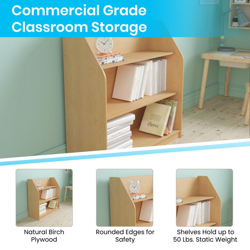 Adjustable Natural Birch 3-Tier Kid-Friendly Bookshelf