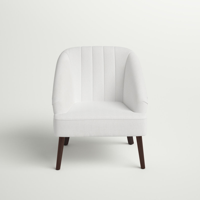 Sleek White Velvet Accent Chair with Walnut Flared Legs