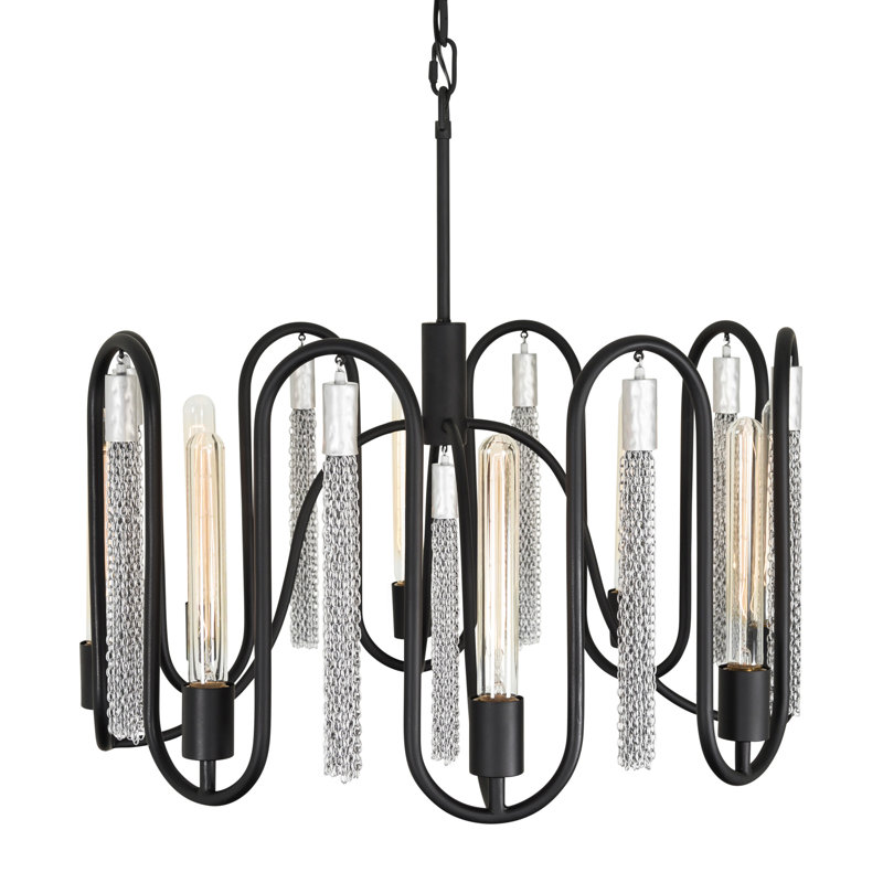 Matte Black and Chrome 8-Light Geometric Chandelier