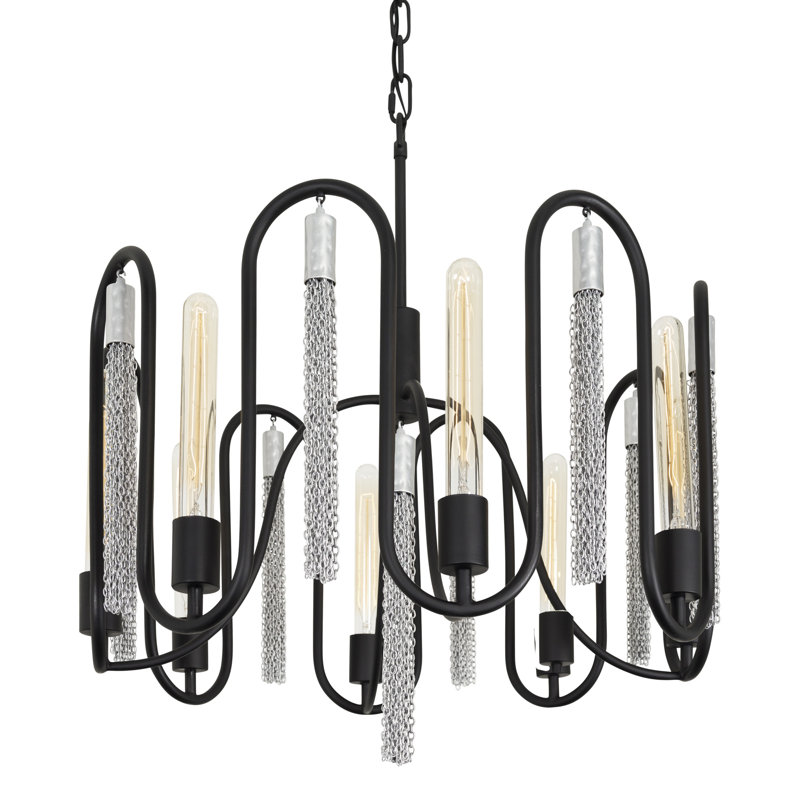 Matte Black and Chrome 8-Light Geometric Chandelier