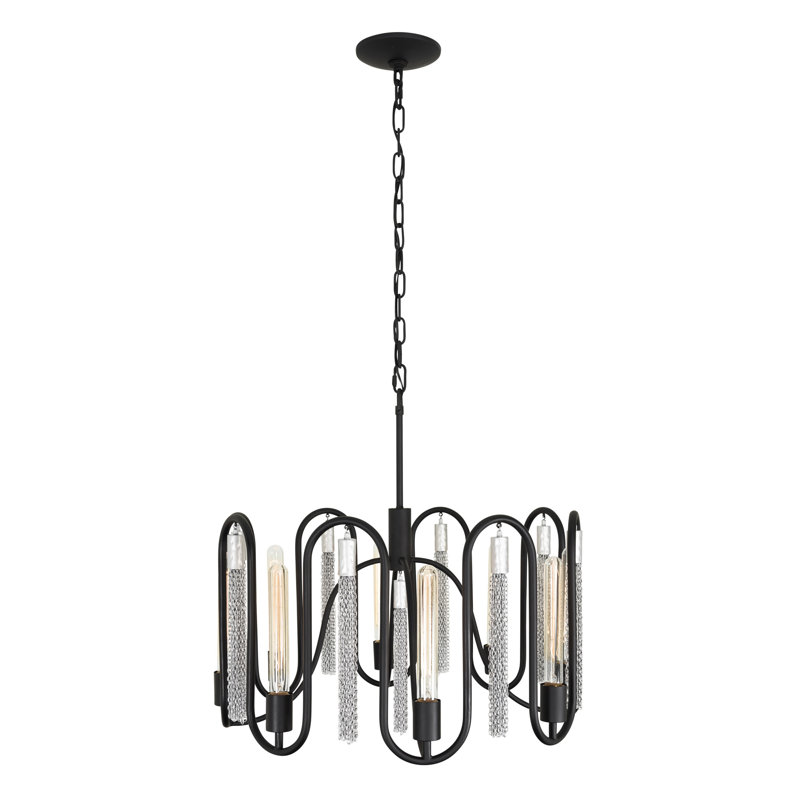 Matte Black and Chrome 8-Light Geometric Chandelier