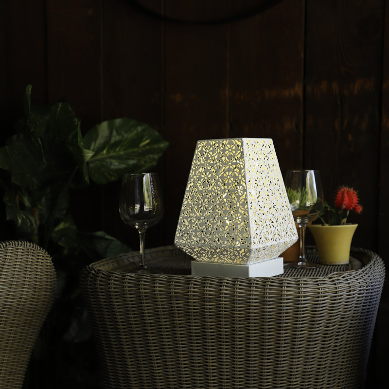 White Cordless LED Outdoor Lantern with Filigree Design