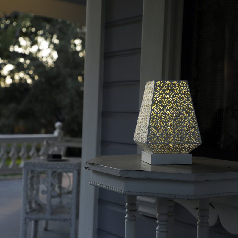White Cordless LED Outdoor Lantern with Filigree Design