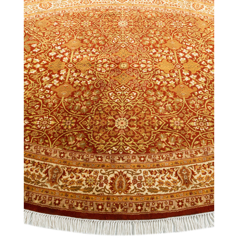 Handmade Red and Orange Wool Oriental 5' x 8' Area Rug