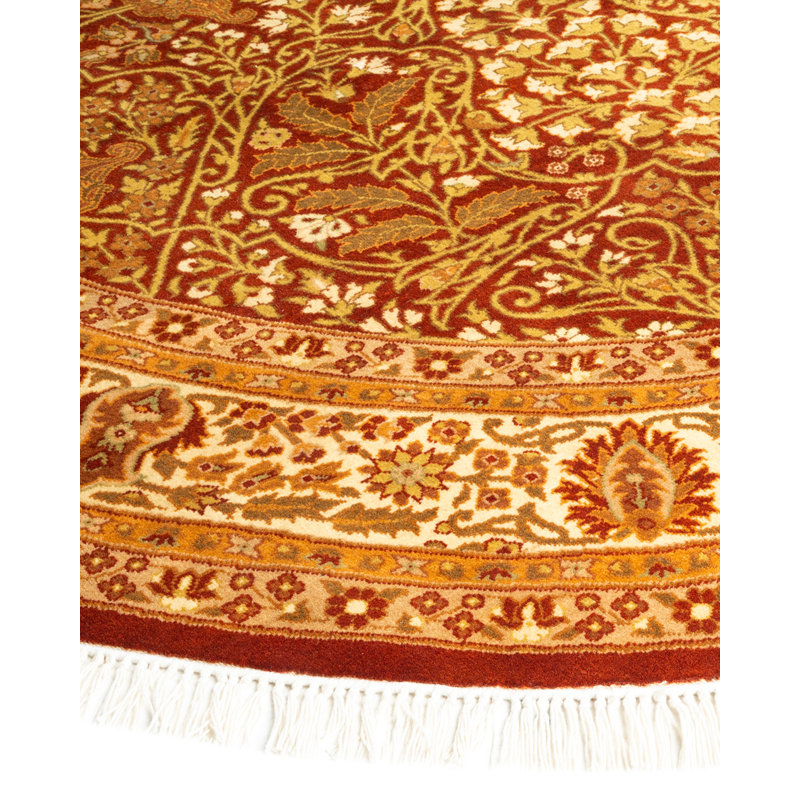 Handmade Red and Orange Wool Oriental 5' x 8' Area Rug