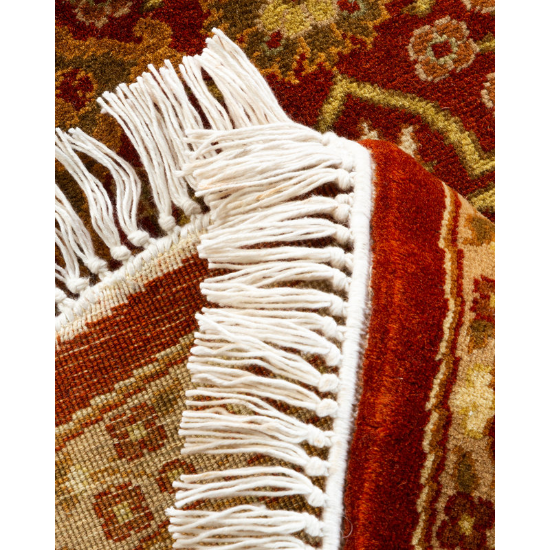 Handmade Red and Orange Wool Oriental 5' x 8' Area Rug