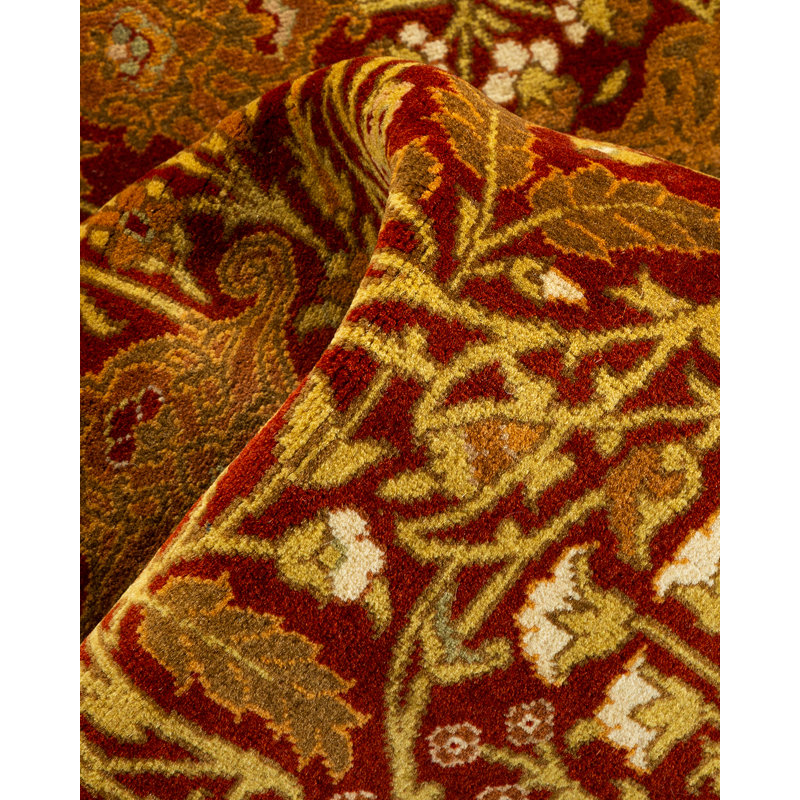 Handmade Red and Orange Wool Oriental 5' x 8' Area Rug