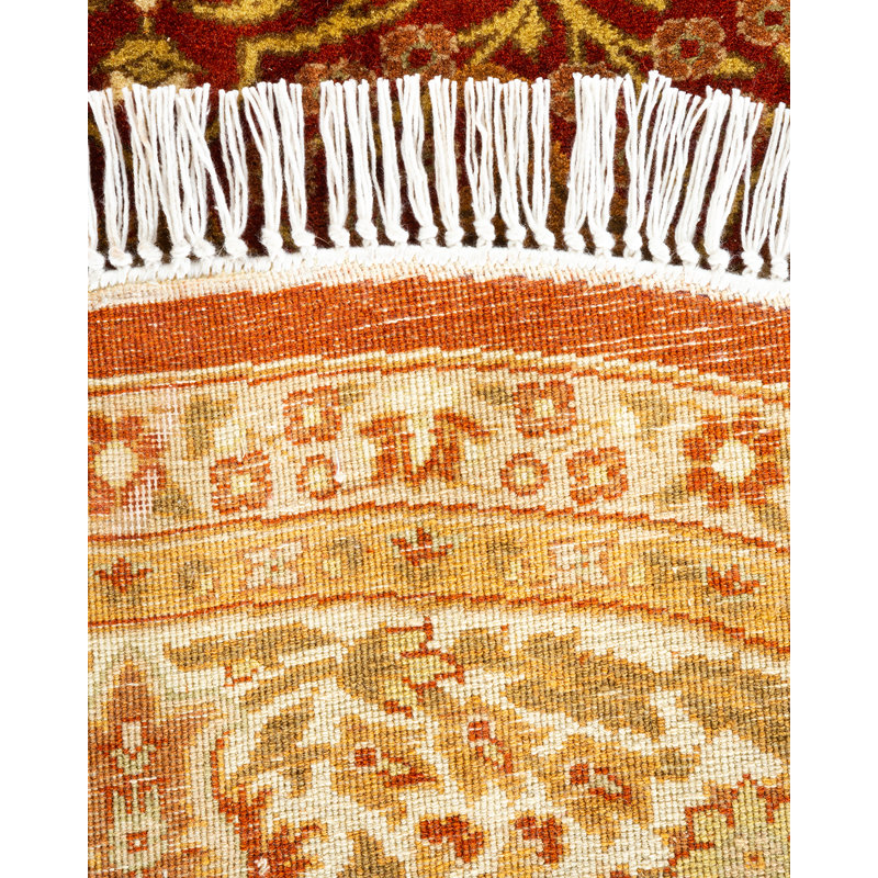 Handmade Red and Orange Wool Oriental 5' x 8' Area Rug