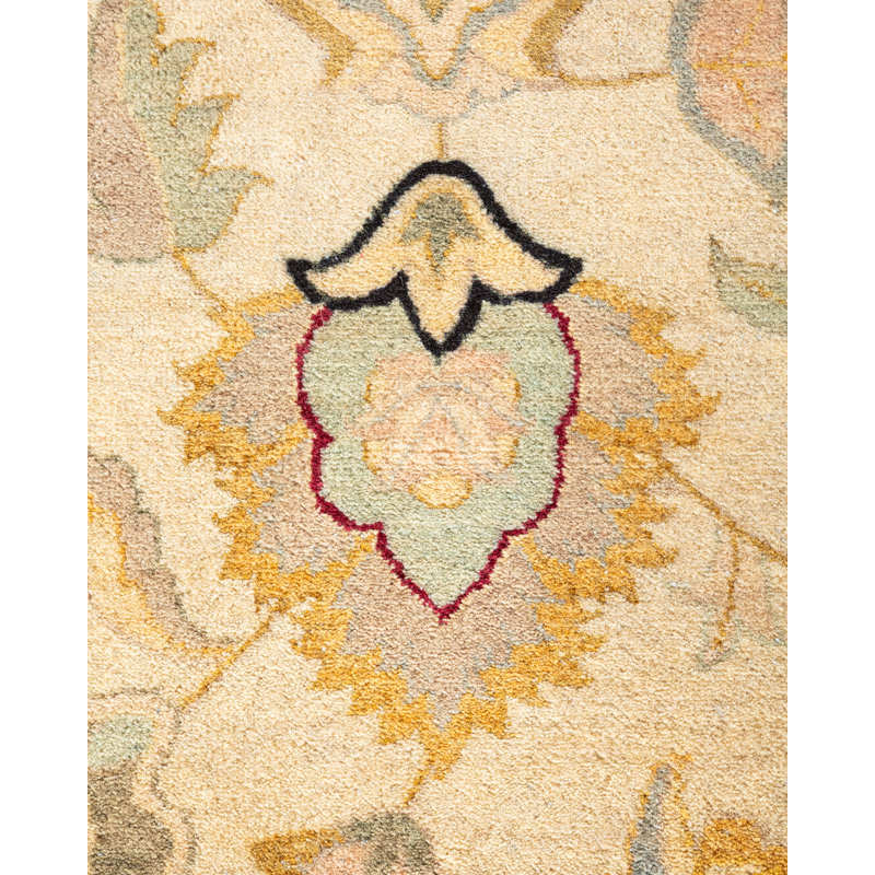 Elegant Hand-Knotted Ivory/Beige/Burgundy Wool Oriental Rug 10' x 14'