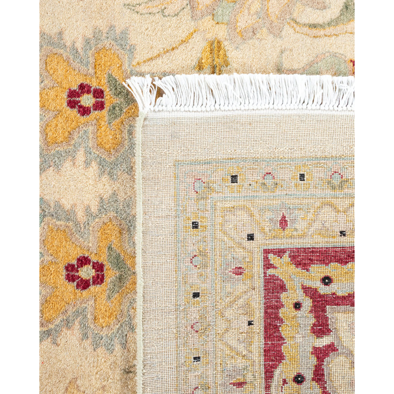 Elegant Hand-Knotted Ivory/Beige/Burgundy Wool Oriental Rug 10' x 14'