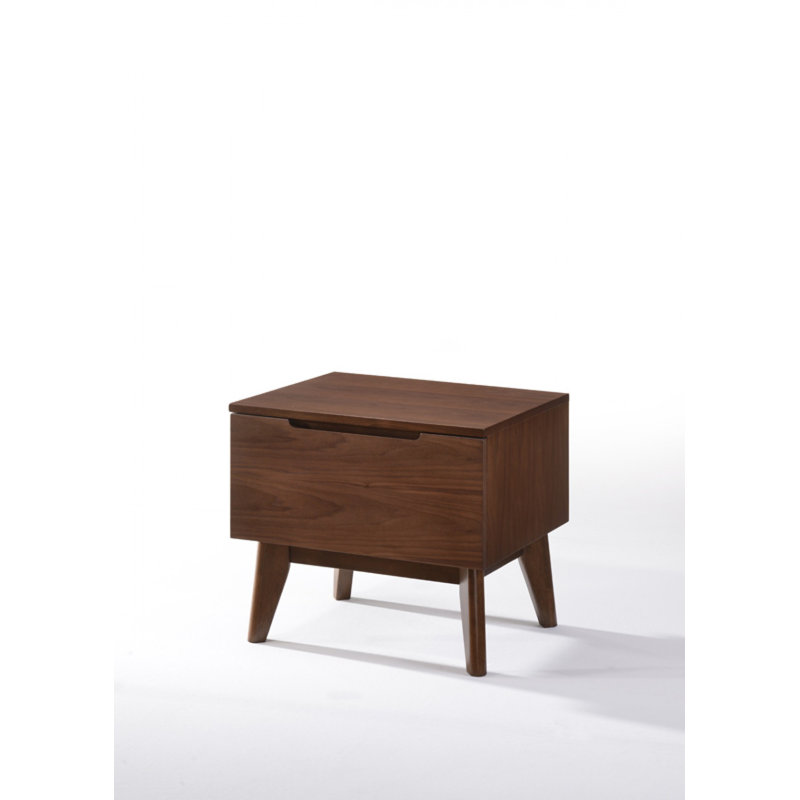Sleek Mid-Century Modern Walnut Veneer Nightstand with Tapered Legs