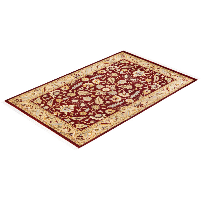 Hand-Knotted Red Wool Traditional 3' x 5' Area Rug