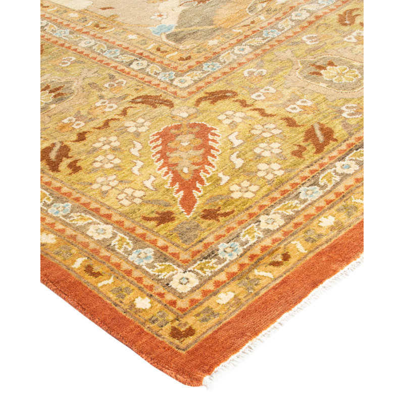 Hand-Knotted Beige and Orange Wool Area Rug 10' x 13'