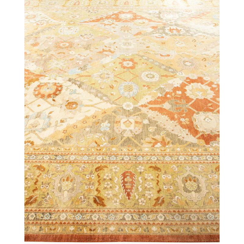 Hand-Knotted Beige and Orange Wool Area Rug 10' x 13'