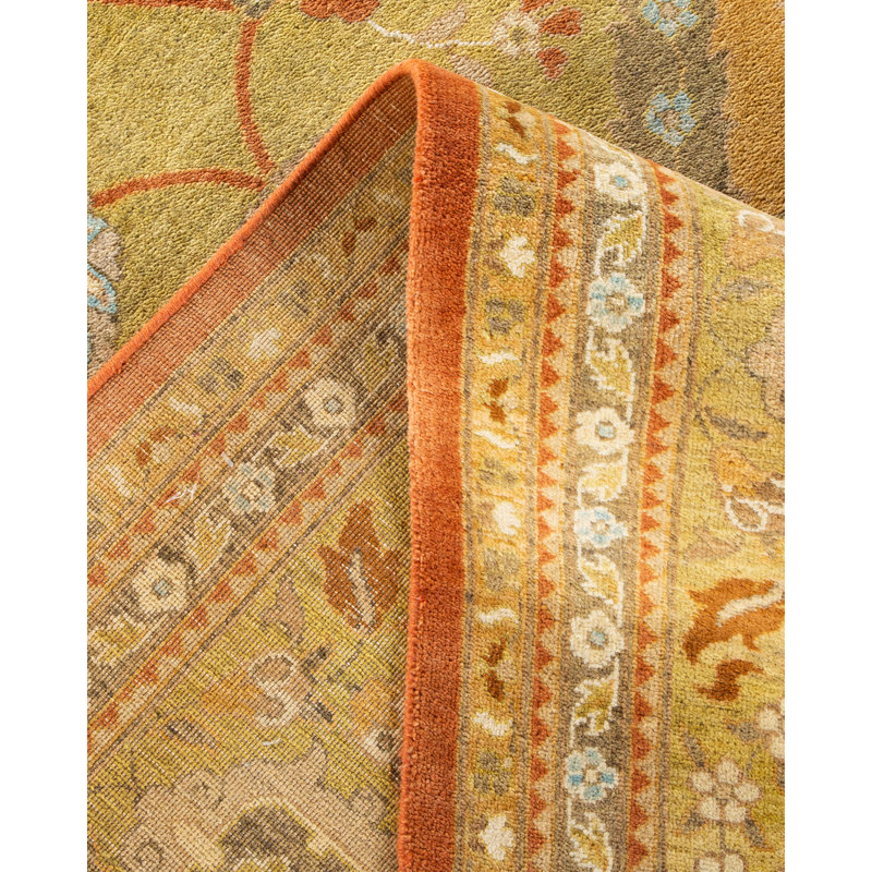 Hand-Knotted Beige and Orange Wool Area Rug 10' x 13'