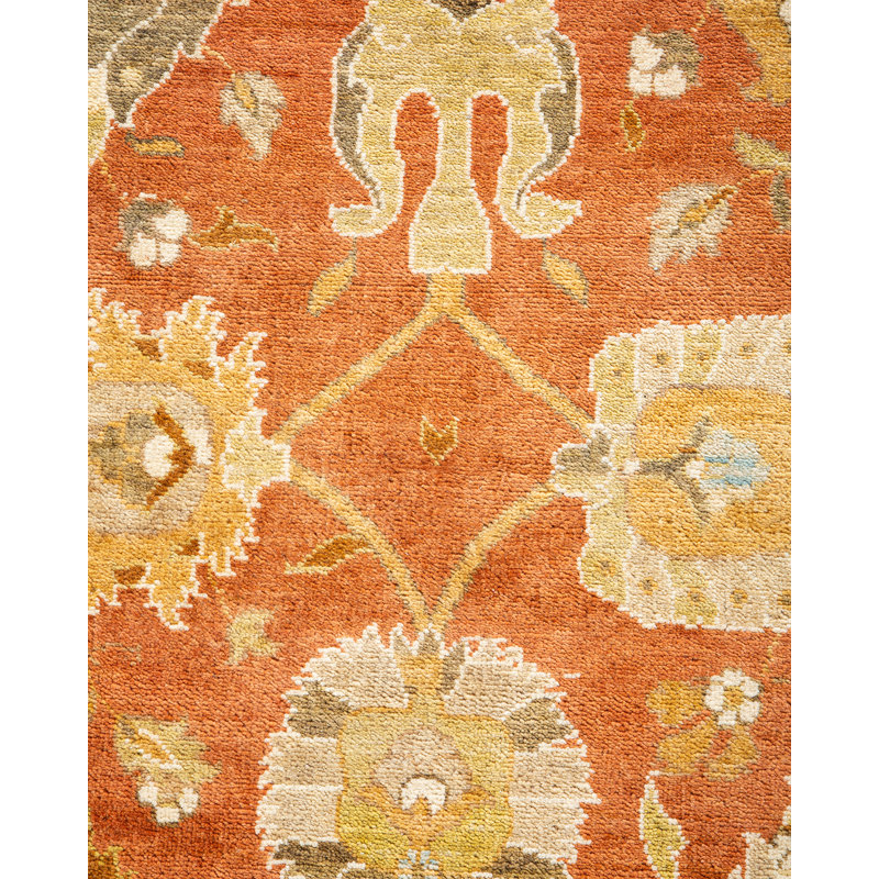 Hand-Knotted Beige and Orange Wool Area Rug 10' x 13'