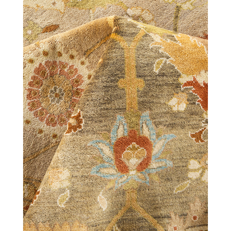 Hand-Knotted Beige and Orange Wool Area Rug 10' x 13'