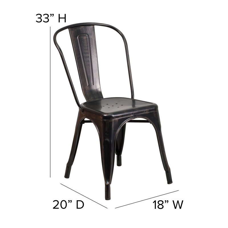 Black-Antique Gold Galvanized Steel Stackable Dining Chair