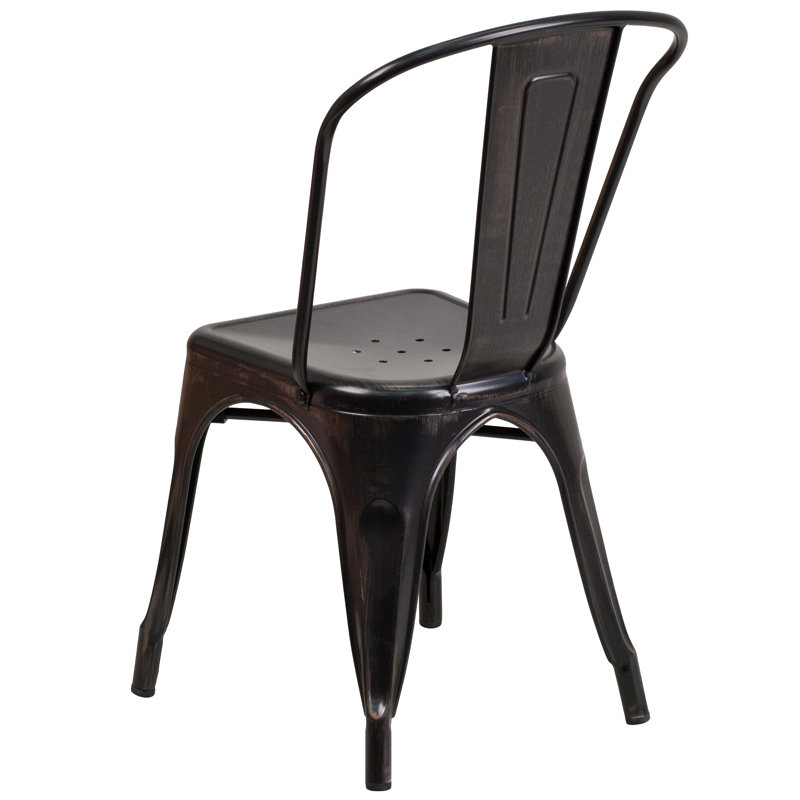 Black-Antique Gold Galvanized Steel Stackable Dining Chair