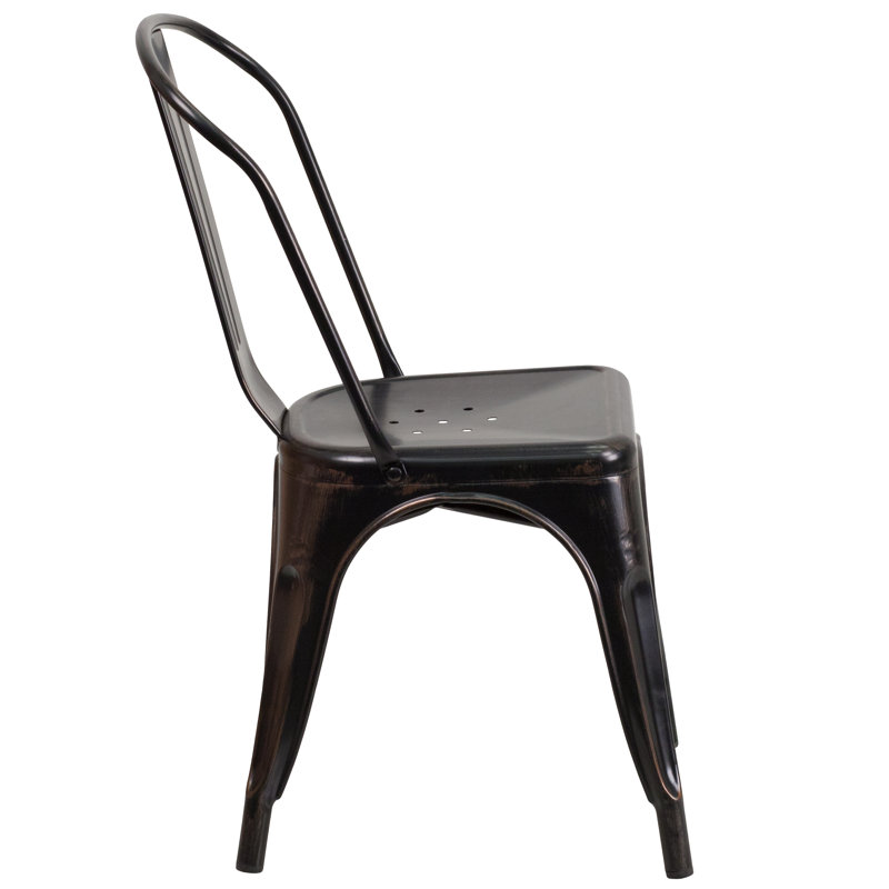 Black-Antique Gold Galvanized Steel Stackable Dining Chair