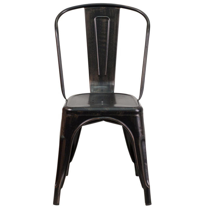 Black-Antique Gold Galvanized Steel Stackable Dining Chair