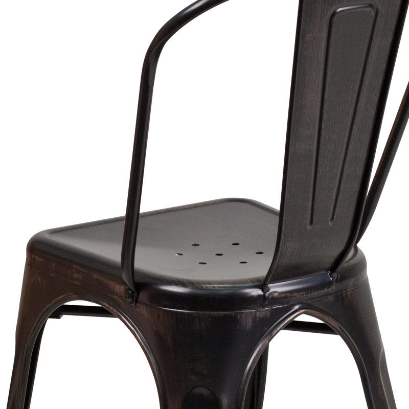 Black-Antique Gold Galvanized Steel Stackable Dining Chair