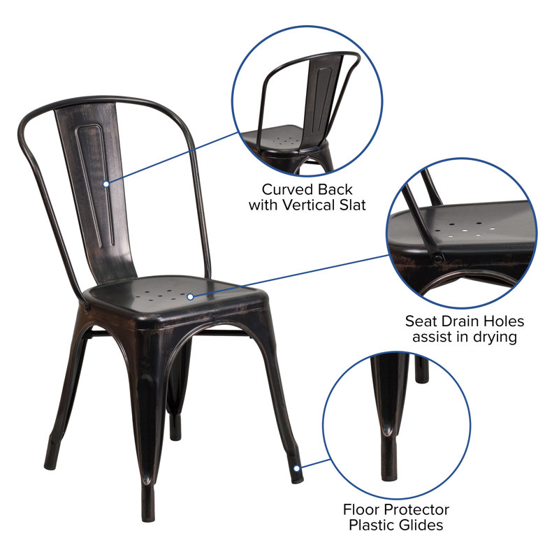 Black-Antique Gold Galvanized Steel Stackable Dining Chair