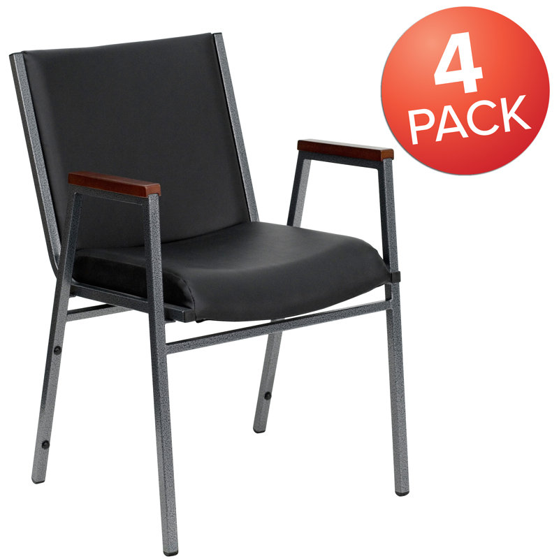 Heavy Duty Black Vinyl and Metal Stackable Arm Chair