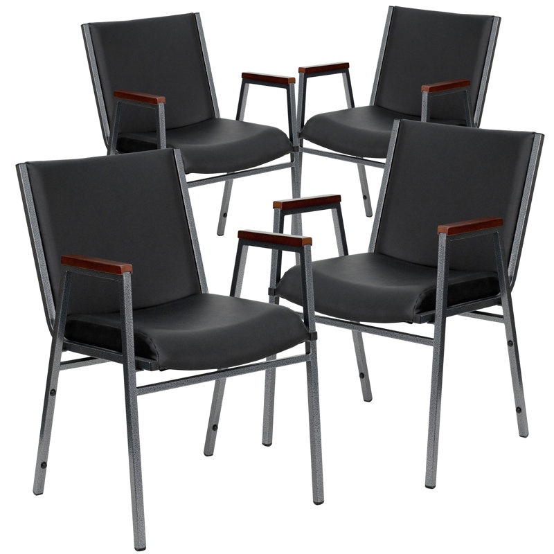 Heavy Duty Black Vinyl and Metal Stackable Arm Chair
