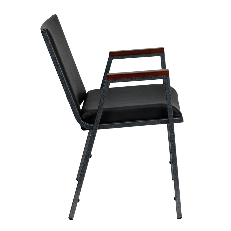 Heavy Duty Black Vinyl and Metal Stackable Arm Chair