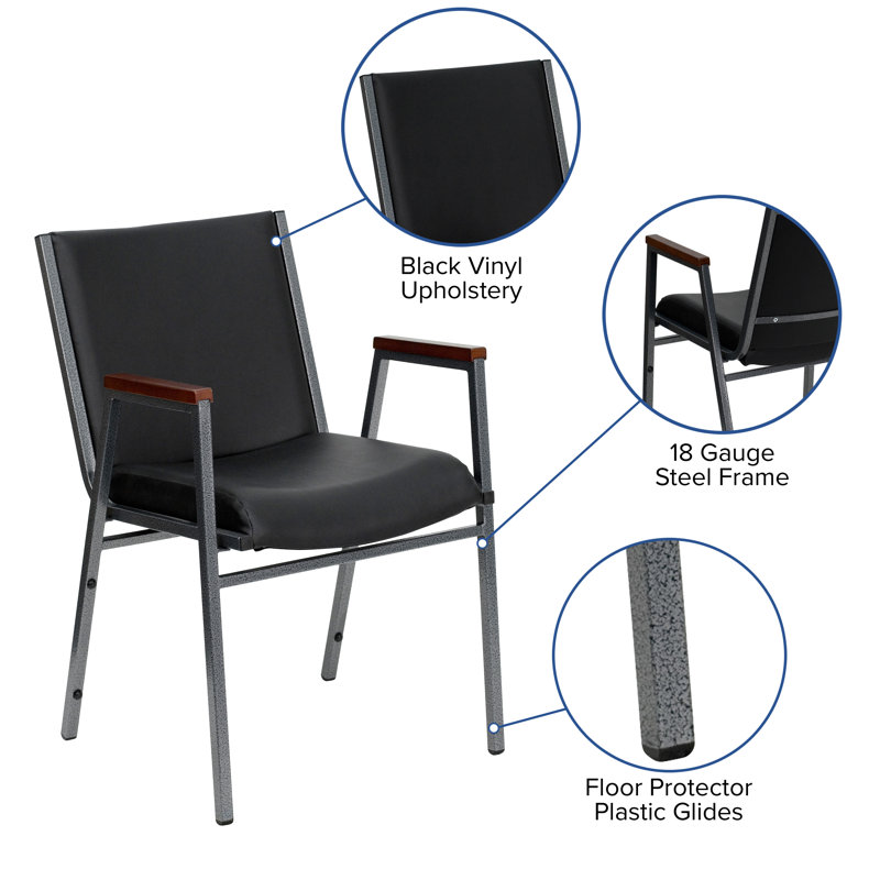 Heavy Duty Black Vinyl and Metal Stackable Arm Chair